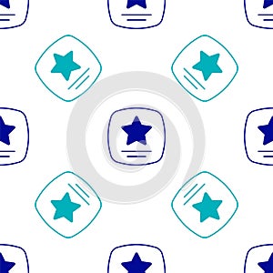 Blue Walk of fame star on celebrity boulevard icon isolated seamless pattern on white background. Hollywood, famous