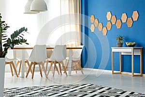 Room with blue wall accent