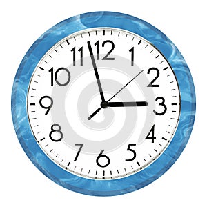 Blue wall clock. Isolated on white background. High quality photo