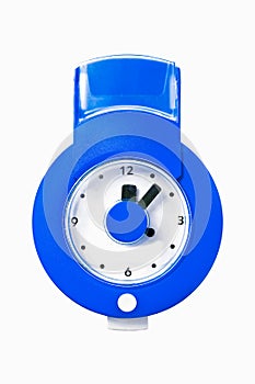 Blue wall clock isolated on white