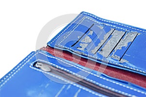 Blue wallet breakage was because of the deterioration. Artificial leather material