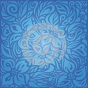 Blue wallpaper background design with decorative flowers