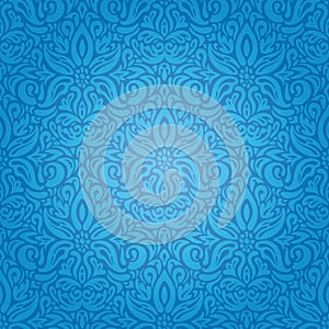 Blue wallpaper background design with decorative flowers