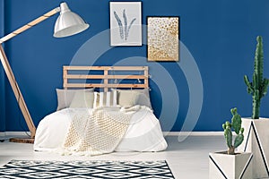 Blue walls and light bedding