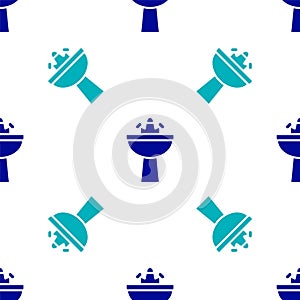 Blue Washbasin with water tap icon isolated seamless pattern on white background. Vector