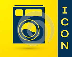 Blue Washer icon isolated on yellow background. Washing machine icon. Clothes washer - laundry machine. Home appliance