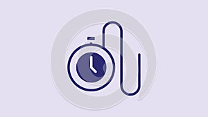 Blue Watch with a chain icon isolated on purple background. 4K Video motion graphic animation