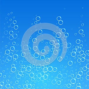 Blue water background with bubbles floating upwards