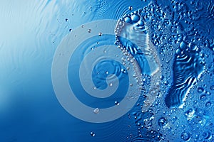 Blue water background with two footprints made of droplets