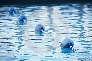 Blue water buoys in pool