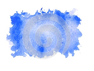 blue water color paint rough square shape texture on white background