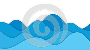 Blue water curves paper cut layers on white background business banner and have space to put your text