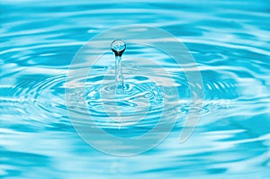 Blue water drop falling down. Global water problem