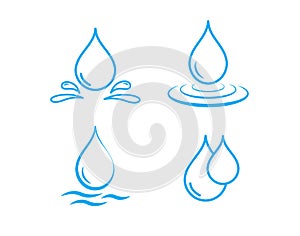 Blue water drop icon. Water splash and blue wave. Clean water. Vector illustration