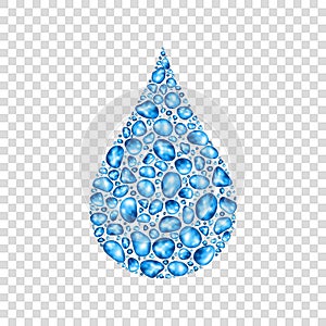 Blue water drop icon on transparent background.