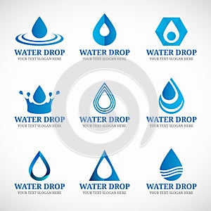 Blue Water drop logo vector set design