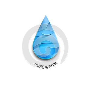 Blue Water Drop Logo with Waves. Template Vector Symbol Design. Pure Water Illustration Concept