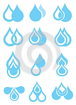 Blue Water Droplets Vector Icon Set