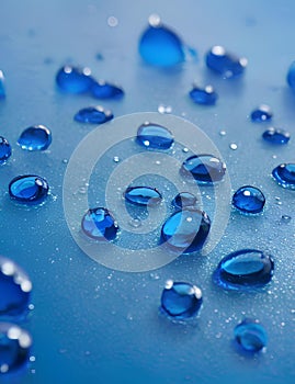 Blue water drops background selected focus AI-Generated