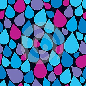 Blue water drops, rainfalls continuous vector background. H2O