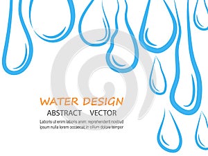 Blue water drops run down a white background Vector abstract background