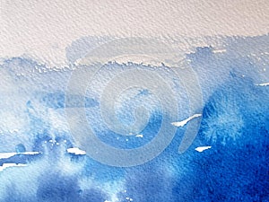 Blue water spot on white background. Watercolor hand drawn blue illustration. Abstract wet brush painted paper texture