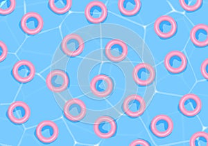 Blue water and pool float. Vector illustration. Seamless pattern with floating circles.