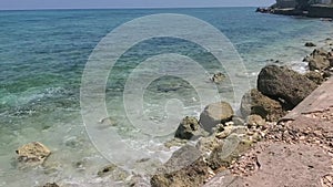 Blue Water Rolling In and Hitting Breakwall In Montego Bay