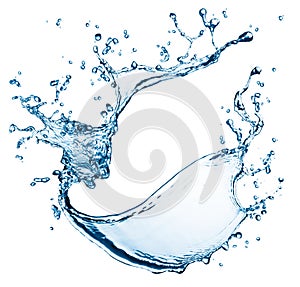 Azul salpicaduras de agua aislados en fondo blanco