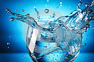 Blue water splash on bottle