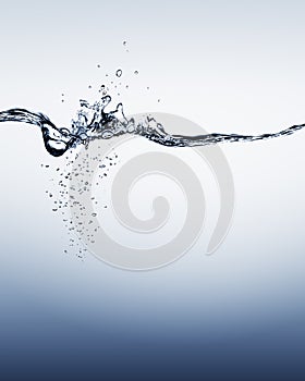 Blue water splash with bubbles