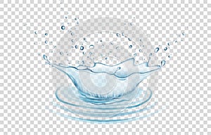 Blue water splash and drops isolated on transparent  background