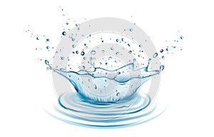 Blue water splash and drops isolated on white background