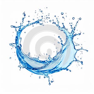 Blue Water Splash Forming a Circle on White Background