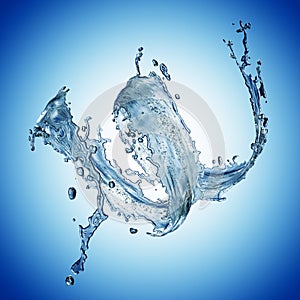 blue water splash isolated on blue background