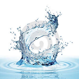 Blue water splash isolated on white background.