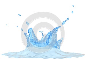 Blue water splash isolated on white background 3D render