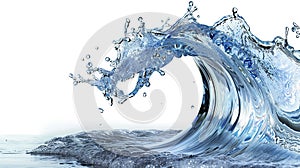 Blue water splash isolated on white background. Generated AI