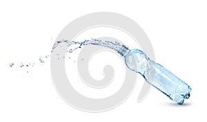 Blue water splash out of plastic bottle