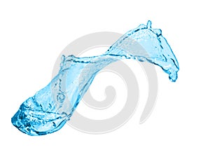 Blue water splash shape in air isolated on white background