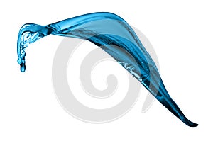 Blue water splash shape in air isolated on white background