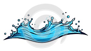 Blue water splash, vector illustration on white background