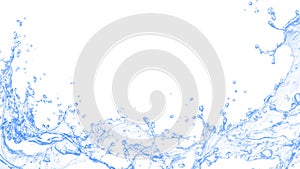 Blue water splash and Wave with bubbles drink on a white background. mineral water, clean water, purified water, refreshing, cool