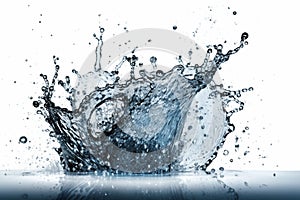 Blue water splash on white background, created with generative AI