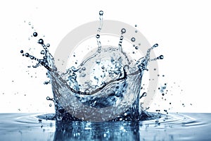 Blue water splash on white background, created with generative AI