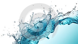 Blue water splash on white background. Liquid drips scattered. Generated AI.