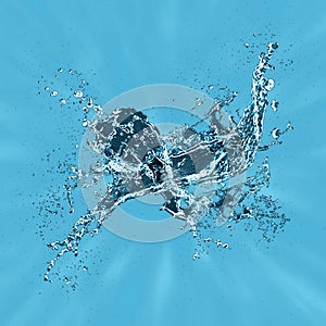 blue water splashes and wave with drops. Vector liquid splashing fluids with droplets, isolated realistic