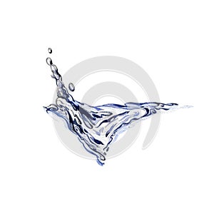 Blue water splashing with drops isolated on white background. Watercolor handrawing illustration. Art for stylish design