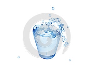 Blue water splashing in glass