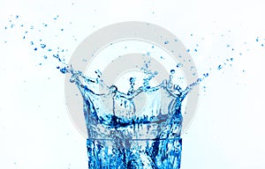 Blue water splashing isolated on white background.